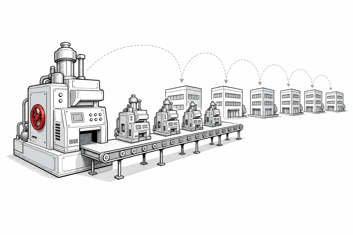 An illustration of a system built for one company being replicated and spreading to others