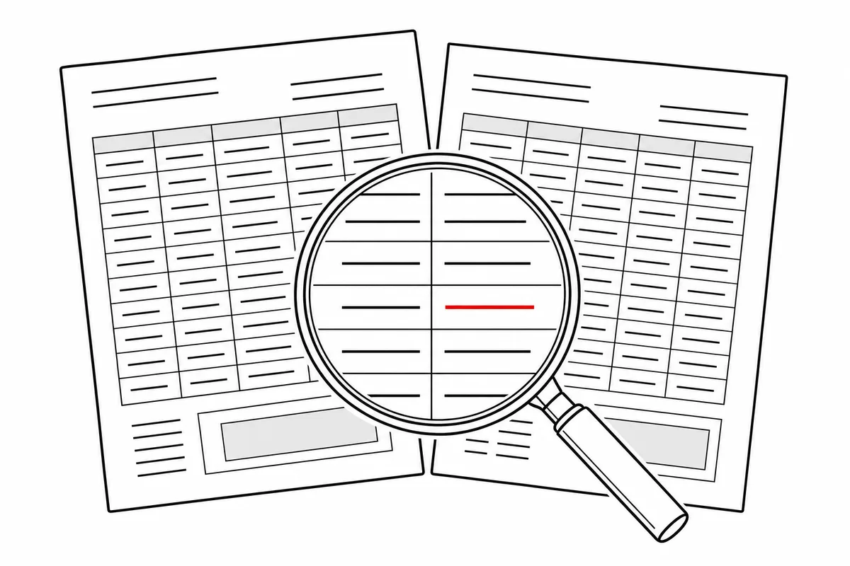 An illustration of AI comparing an invoice and delivery note and finding the one line that differs