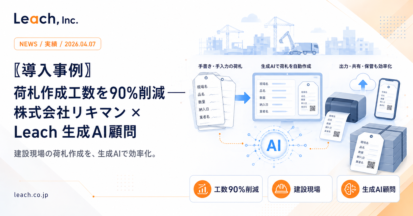 【導入事例】荷札作成工数を90%削減 ── 株式会社リキマン × Leach 生成AI顧問